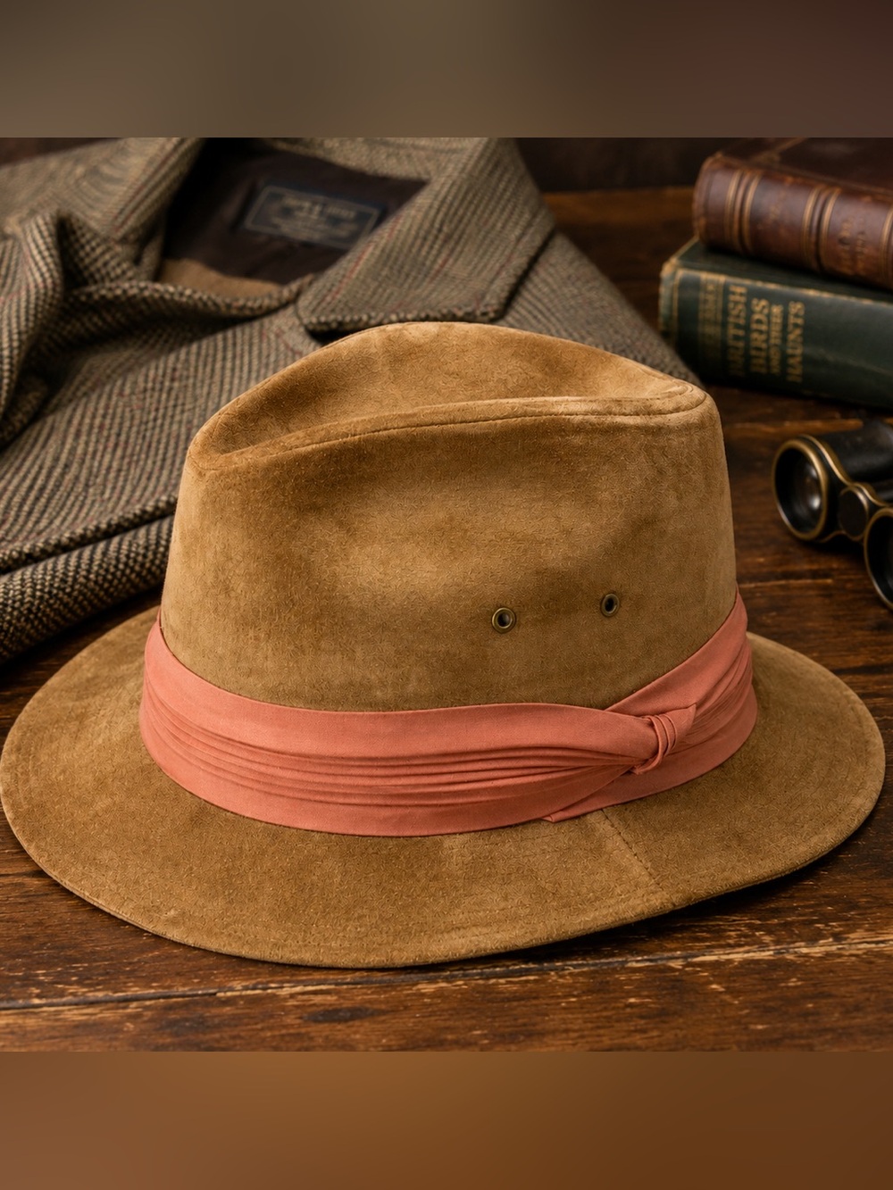 Vintage Borsalino Suede Safari Hat Mens 7 3/8 Tan Leather Band Italy - Picture 16 of 16